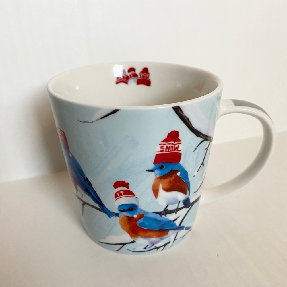 PPD New Bone China Birds in Hats Let It Snow Bluebirds Winter Mug –